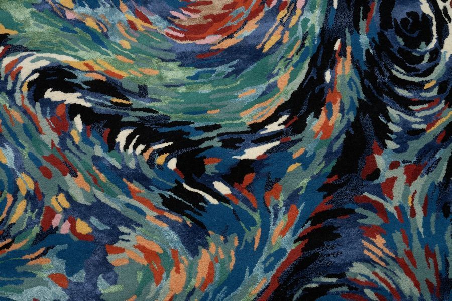 Килим ручної роботи з вовни та віскози Flores Bkue 160x230