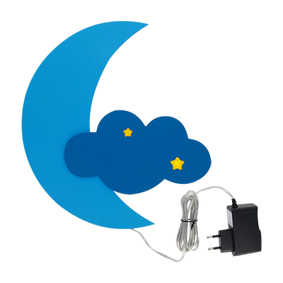 Настінний дитячий нічник “Мунчік” (Місяць з хмаринкою) з блоком живлення. (блакитний)