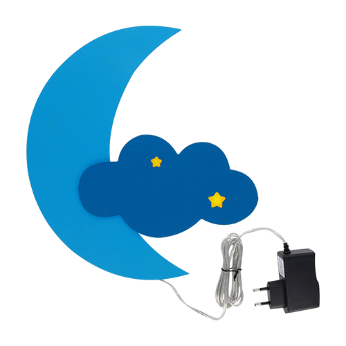 Настінний дитячий нічник “Мунчік” (Місяць з хмаринкою) з блоком живлення. (блакитний)