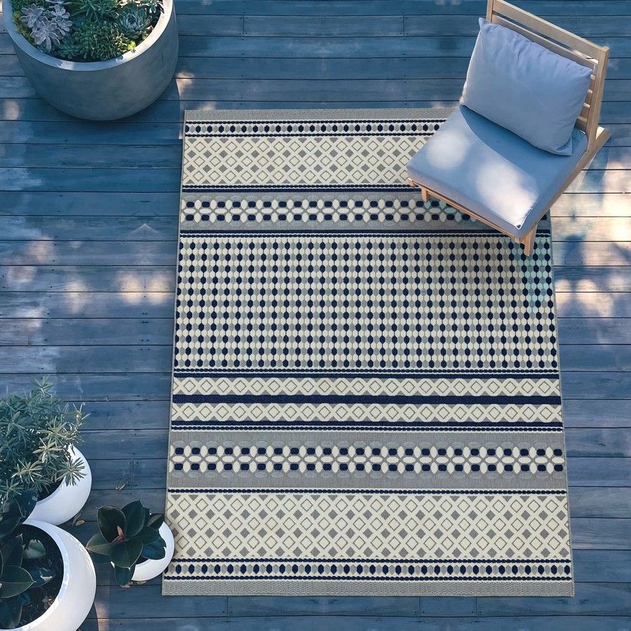 Килим для вулиці і дому Antibes AN06 Blue Cream Geometric 120x170